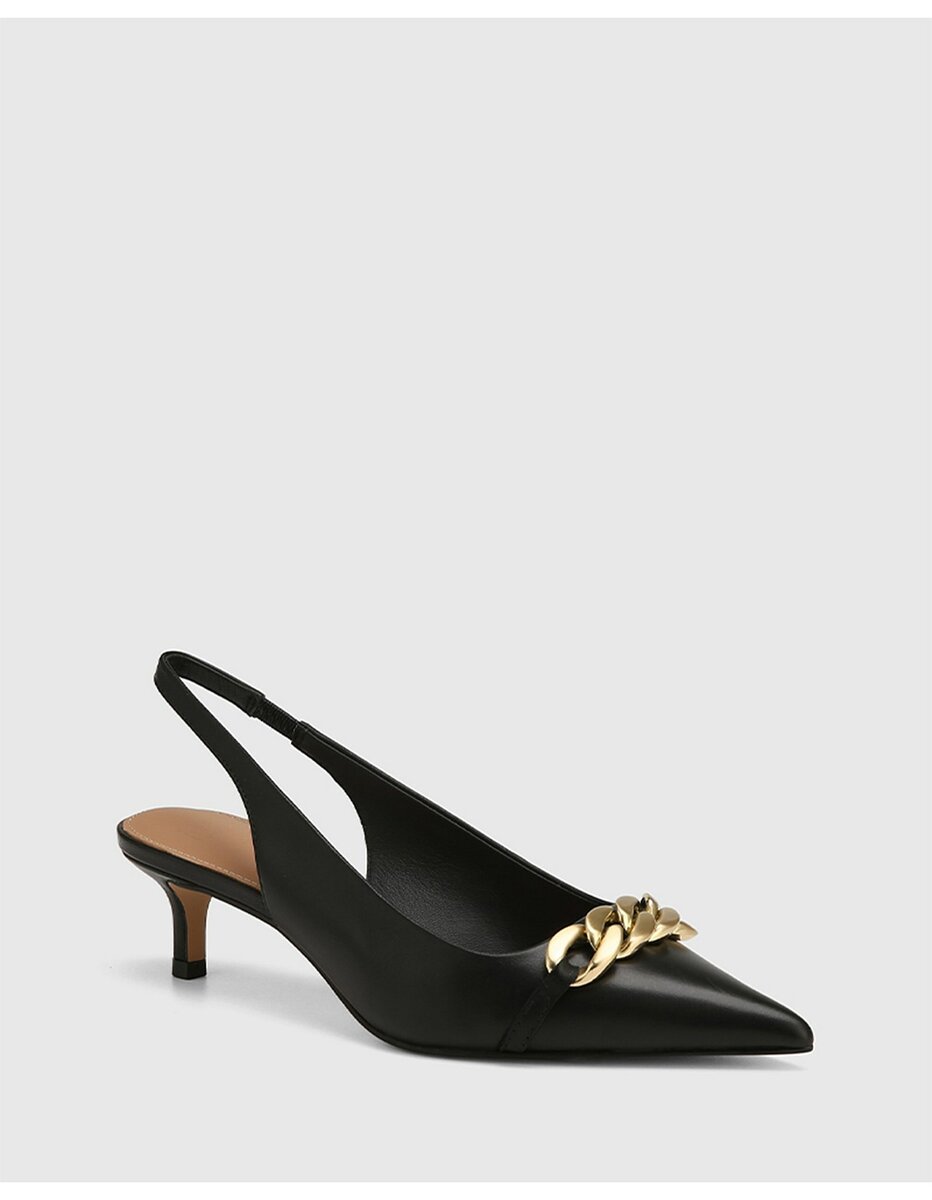 Escarpins noirs à chaîne dorée