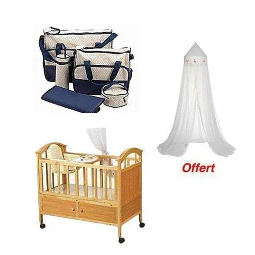 Lit de  bébé  en bois et sac à  langer