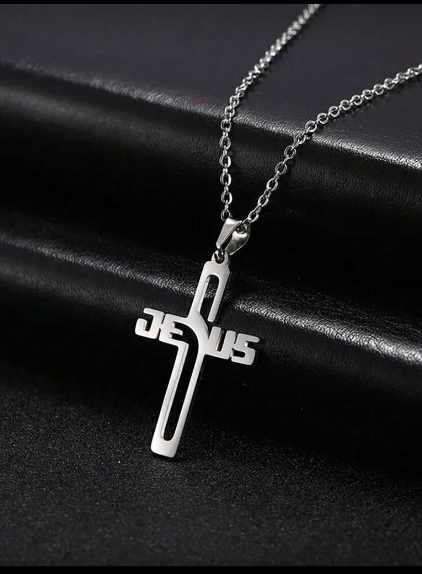 Collier croix "Jesus" en acier