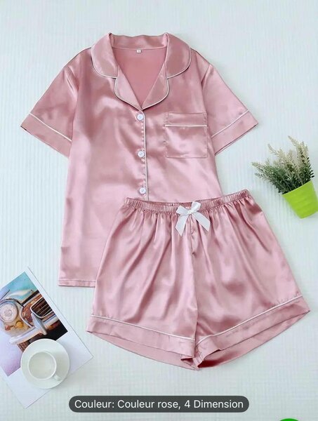 Pyjama satin rose femme