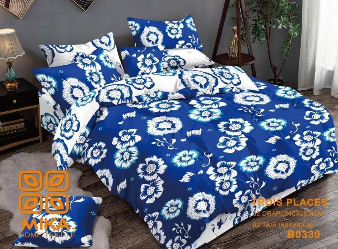 Linge de Lit Fleuri Bleu