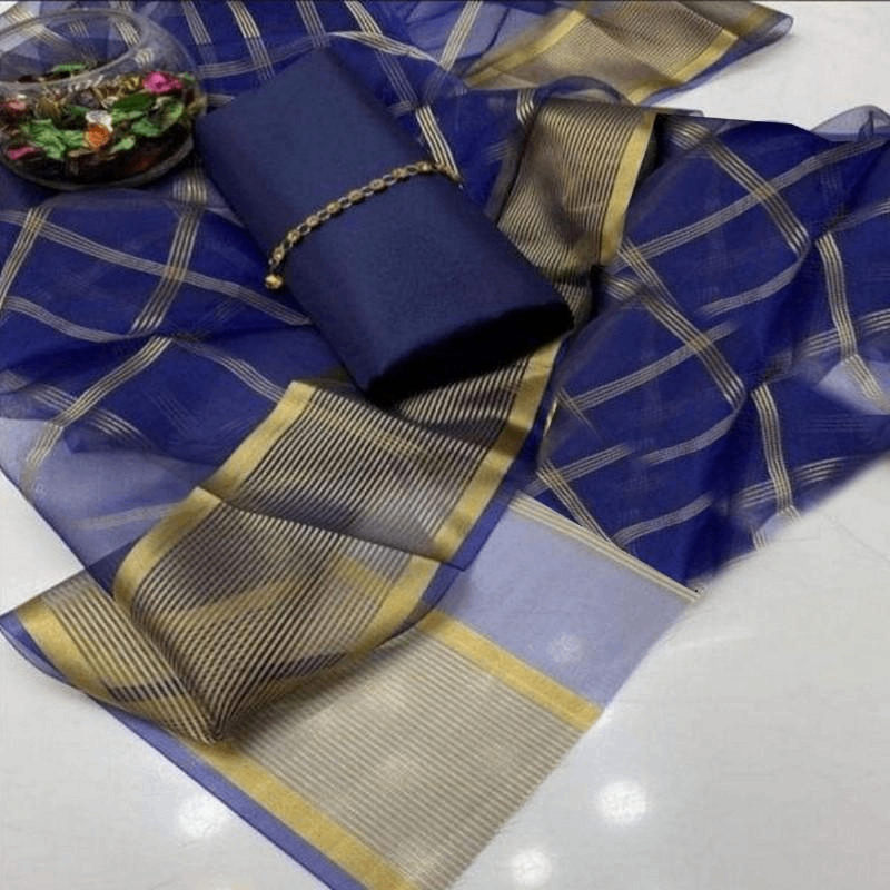 3 pcs women's unstitched Fancy katan silk plain suit