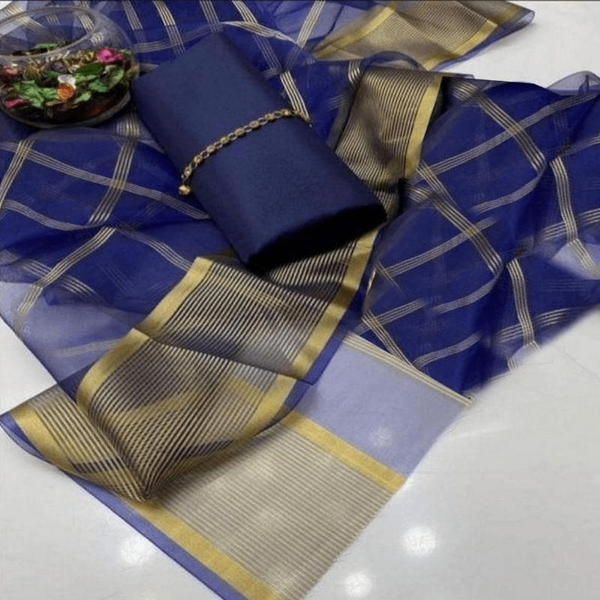 3 pcs women's unstitched Fancy katan silk plain suit