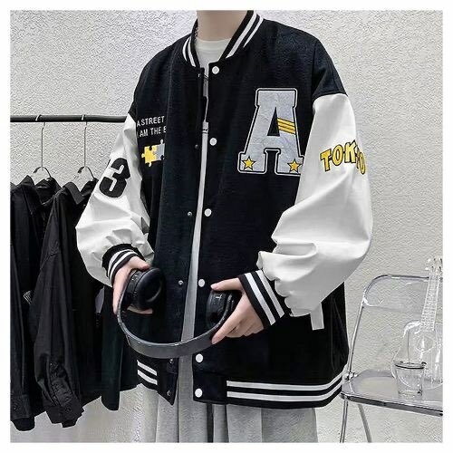 Fashion Unisex Black & White Varsity Jacket - Classic Letter