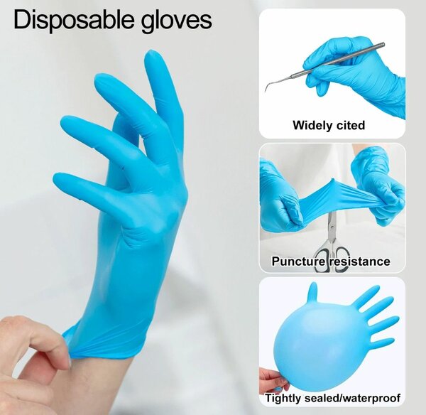 Gants jetables en vinyle bleu