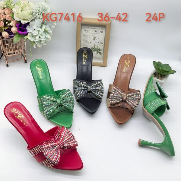 Mules à talons avec noeud brillant