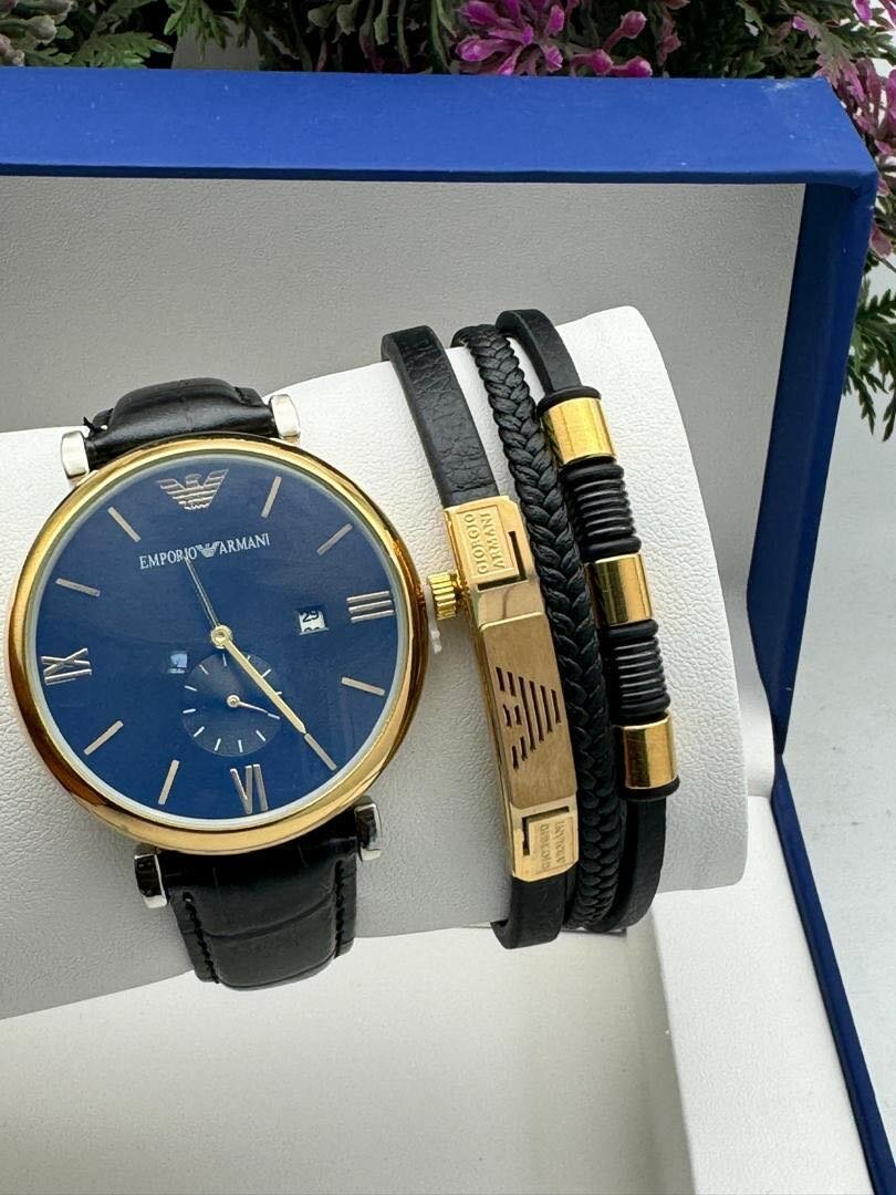 EMPORIO ARMANI LEATHER WATCH WITH BRACELET