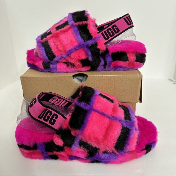 Ugg Fluff Yeah Plaid Punk Slide Rock Roll Slippers Womens Si