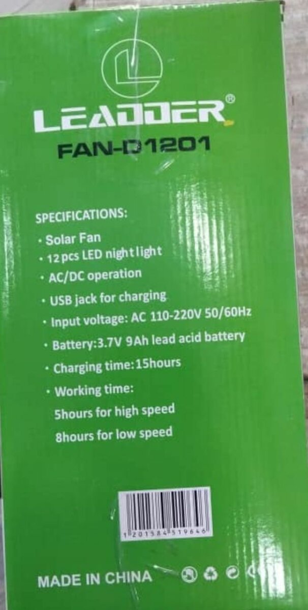 Ventilateur solaire rechargeable avec panneau et 2 ampoules