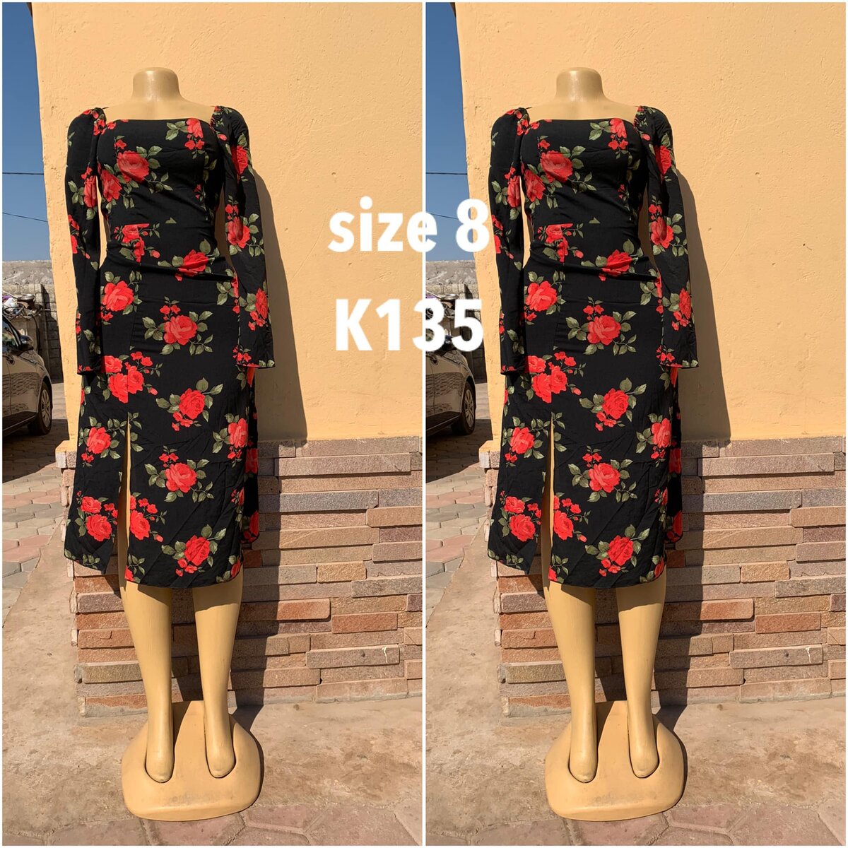 Dress black with red flowers size 8