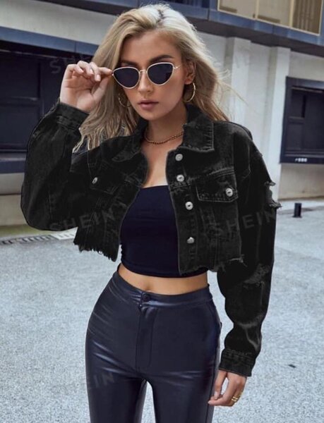 Black cropped denim jacket