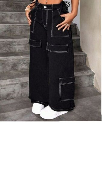 Pantalon cargo femme noir large