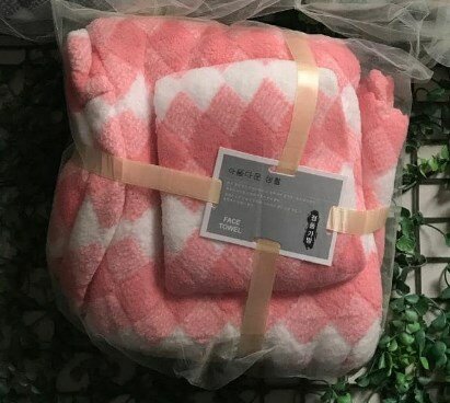 Bath towel+face set, pink-white