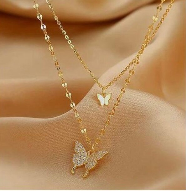 Collier Papillon Doré Double