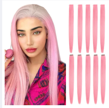 Hair Extensions Clip In Neon Hair Extension Hairpieces Party Highlights Synthetic Halloween Hair Accessories Colored Straight Extension Clip Ins for Kids Girls 22" 1pcs