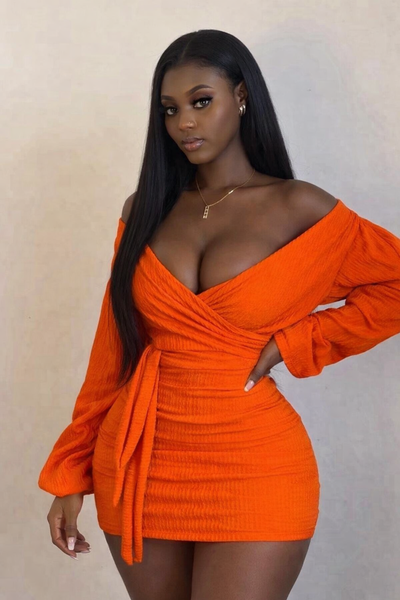 Robe Orange Élégante Femme