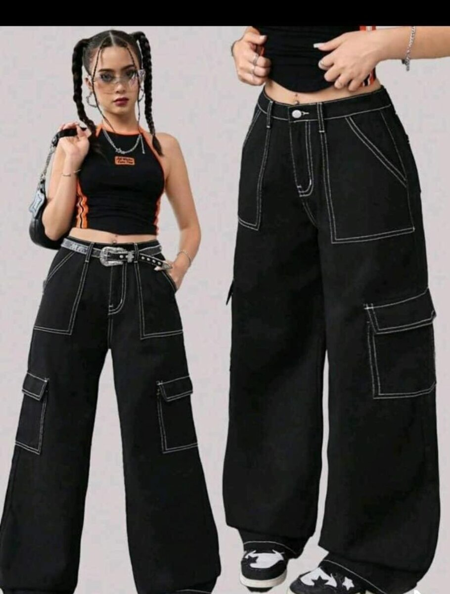 Pantalon cargo noir femme