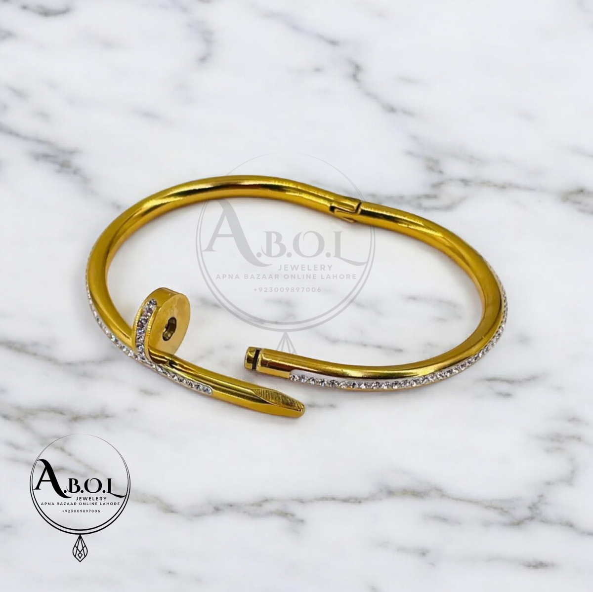 Nail Stone Stainless Cuff