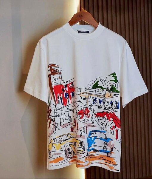 T-shirt en Coton Imprimé Artistique