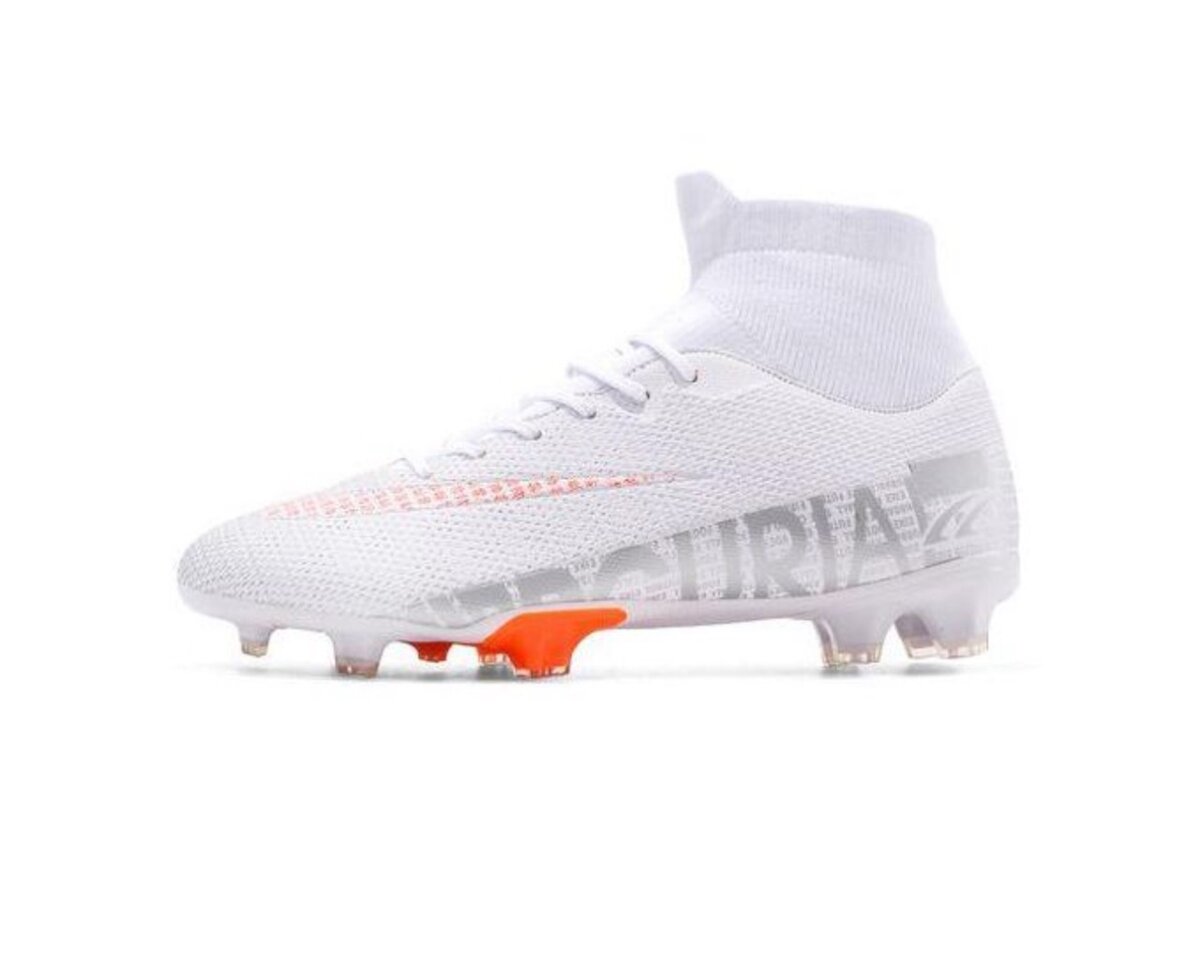 Soccer Shoes AG High Ankle Football Boots Men Sneakers-Whit