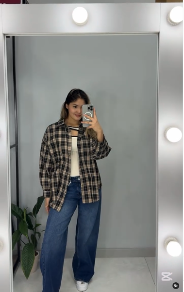 Винтажная рубашка в клетку с длинным рукавом😍