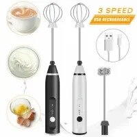 Portable Electric Milk Frother Handheld Coffee foam make-USB Rechargeable Electric Coffee Beater for Cappuccino-Eg Whisker and cream whisker Detachable mixer attachment