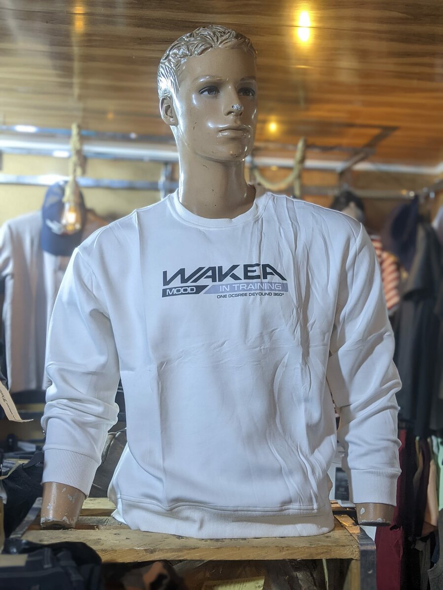 white sweatshirt with dark stripes