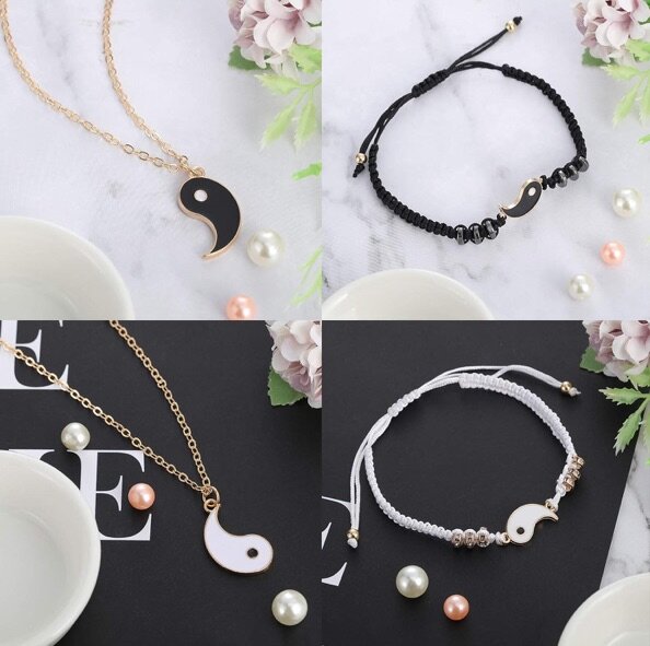 Hicarer Yin Yang Friend or Couple Bracelet & Necklace Set -