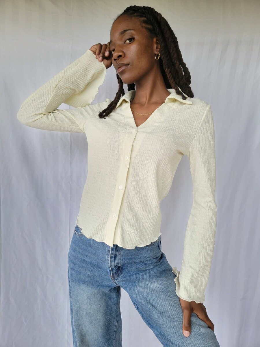 V-neck flared sleeve blouse