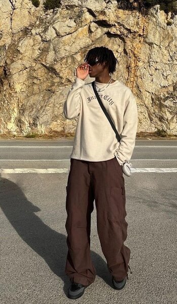 Pantalon large marron homme