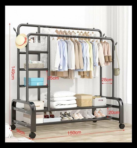 Double Row Multipurpose Clothes and Shoe Rack