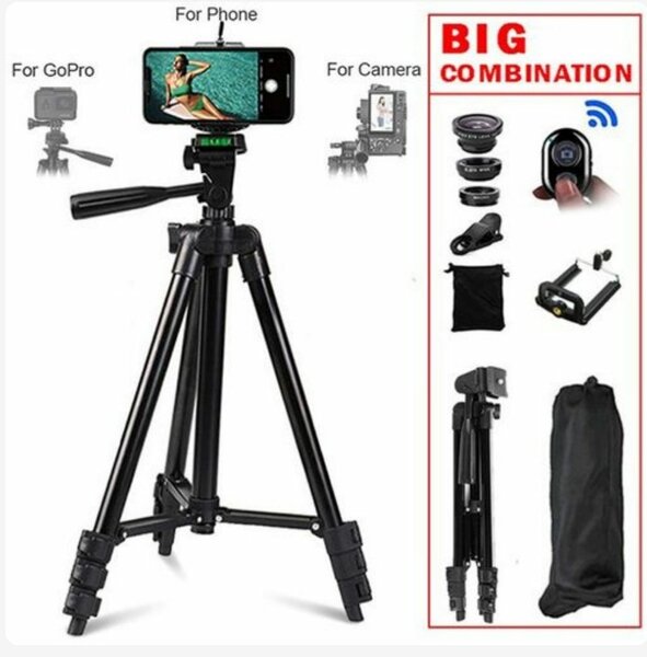 Metal Tripod Set + Remote Control + Lens Selfie Stick Camera