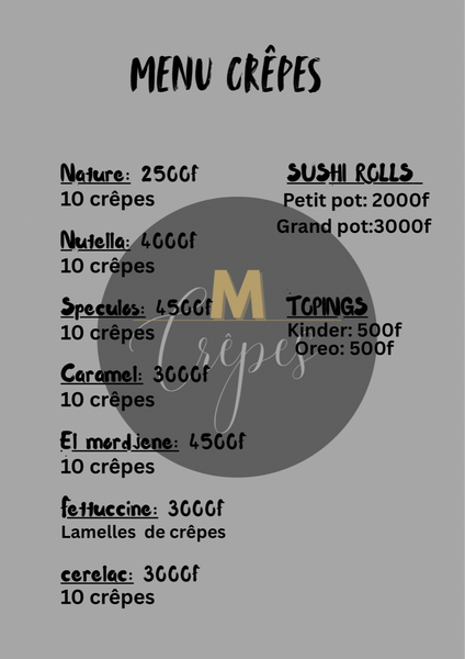 Menu pour Crêpes Variées
