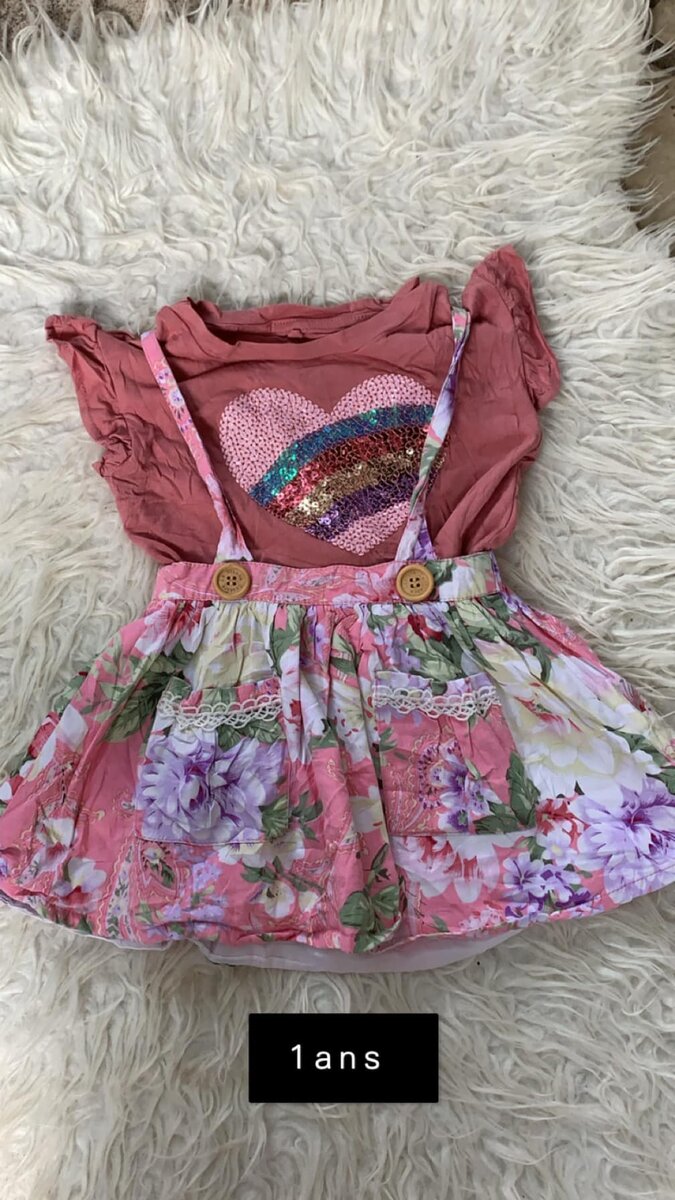 Robe fille, à motif coeur, rose