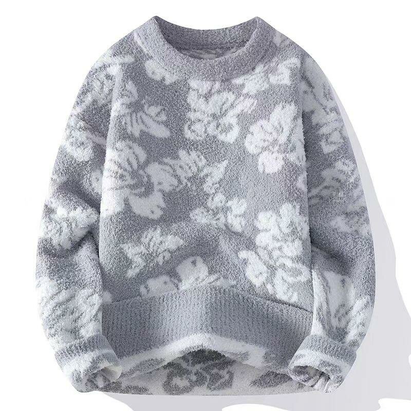 Pull en peluche motif floral