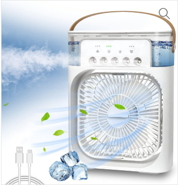 Air Cooler Fan Humidifier Portable 3 in 1 Ice Cube Water Mist Fan Humidifier With 7 Color Light