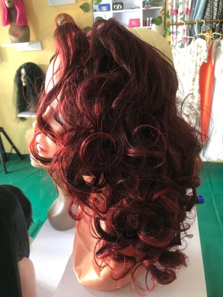 Hair band human hair blend burgundy curls