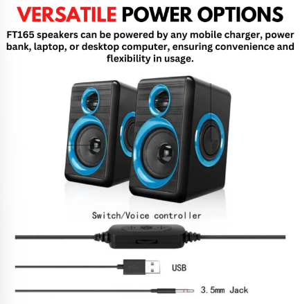 Ft-165 USB 2.0 3.5mm Audio USB Wired Speakers With Bass Subwoofer Volume Control Powered Built-in Four Loudspeaker Multimedia for Laptop / Gaming PC- By Unique Mall