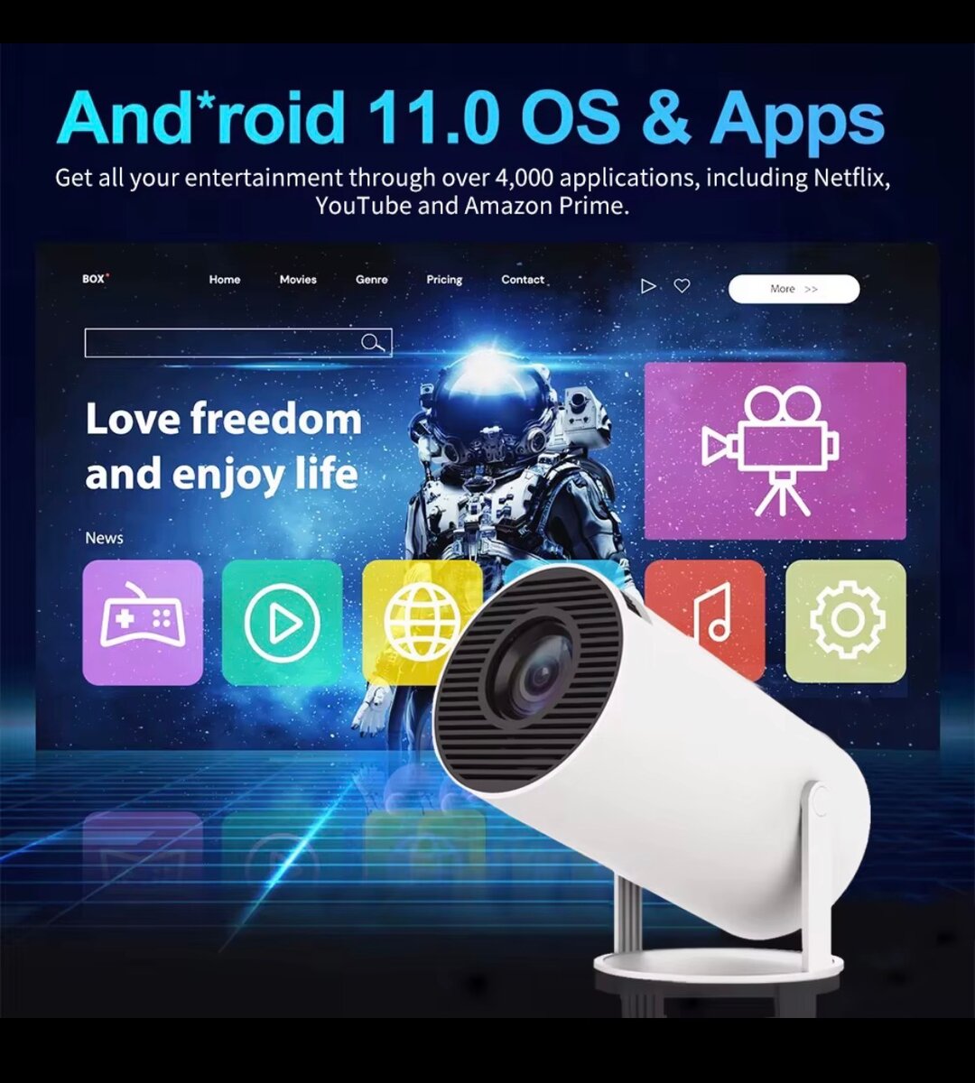 Projecteur de jeu Android 4K avec manette