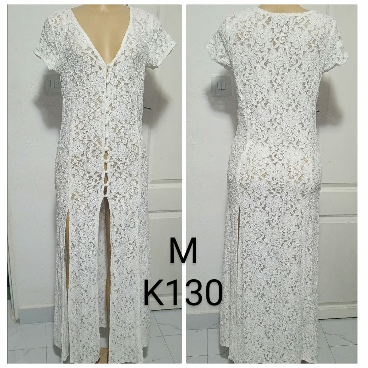 Women's long openwork white dress, size M