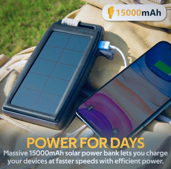 Promate 15000mAH Solar Power Bank with 2.1A USB Port