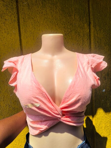 Haut en lin noué rose