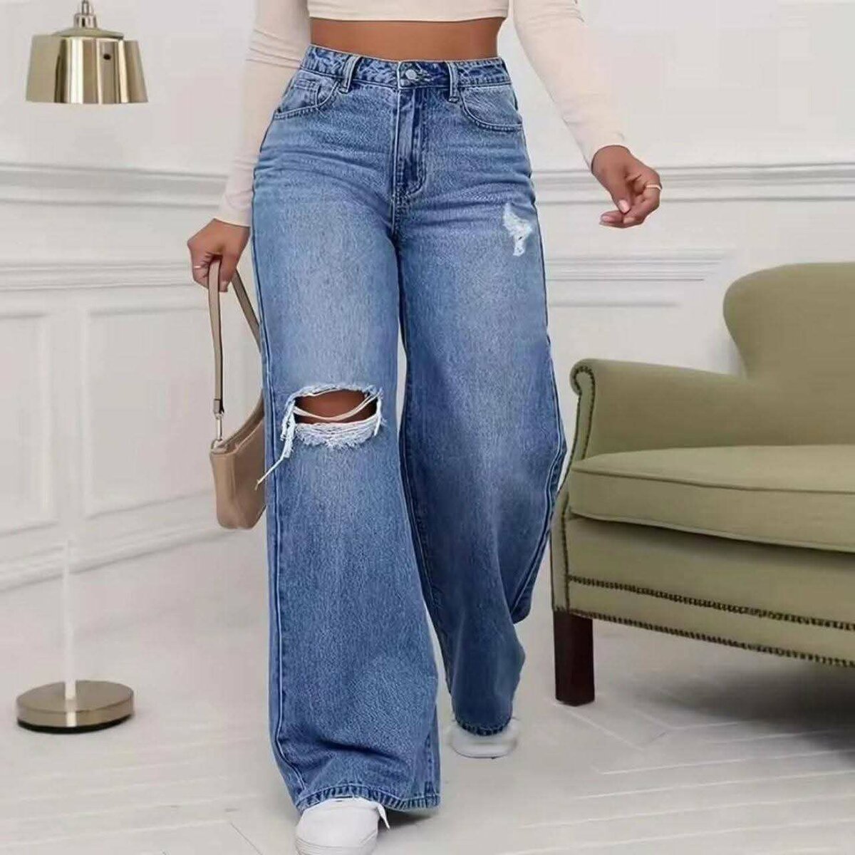 Jeans larges taille haute femme