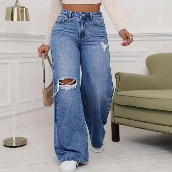 Jeans larges taille haute femme
