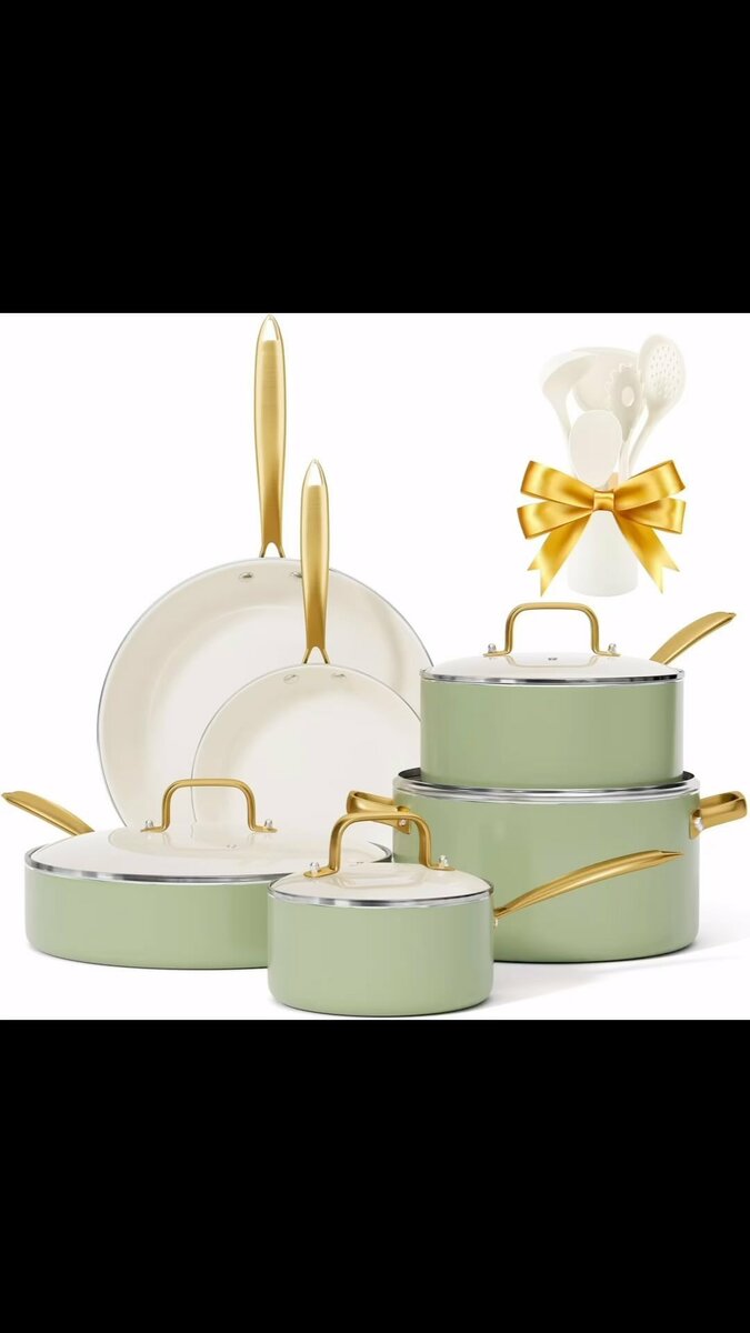 VONIKI Non Toxic Ceramic Cookware Set with Cooking tools.