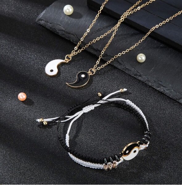 Hicarer Yin Yang Friend or Couple Bracelet & Necklace Set -