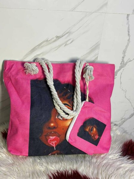 Sac cabas rose imprimé