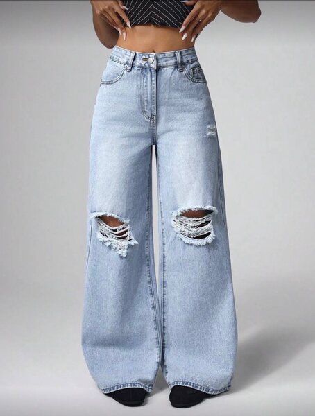 Jean large déchiré femme