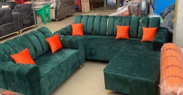 Canapé d'angle vert en velours