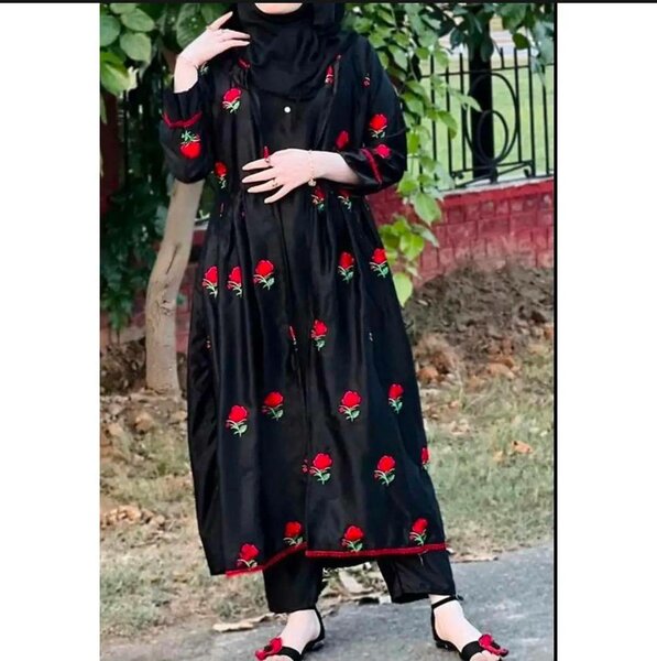 Silk gown 3 pc , embroidery with lace work dc free